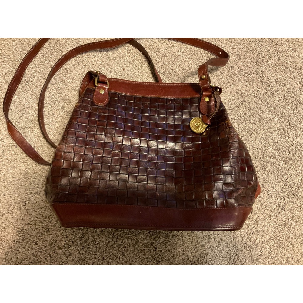 Brahmin Vintage Brown Woven Leather Crossbody Bag Basket Weave Brass Hardware
